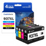 GeekWavix Cartouches d'encre 937XL Lot de 4 Noir Remplacement pour HP 937 | Compatibles avec HP OfficeJet Pro 9110b, 9120b, 9130