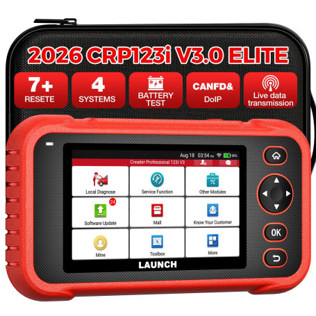 LAUNCH CRP123i V3.0 Elite Valise Diagnostic Auto OBD2 Multimarque | 4 Systèmes Moteur ABS SRS Boîte, 7+ Réinitialisations Huile 