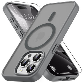 Vansdon Magnétique Coque pour iPhone 15 Pro avec 1 Verre Trempé | Gris Titane, Compatible avec MagSafe, Protection Contre Les Ch