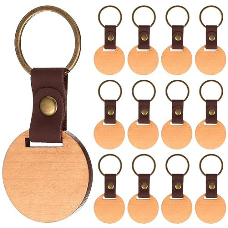 Porte-clés en bois vierges à personnaliser – lot de 13 – hêtre ou noyer, forme rectangulaire ou ronde – compatible gravure laser