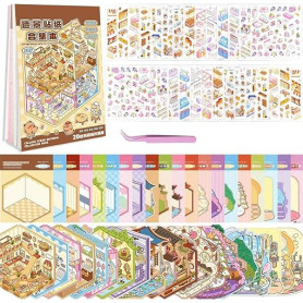 20 Pièces 3D Autocollant Scene, House Sticker Scene Kit pour Adulte Enfants | Autocollant Scene Miniature, Cosy Sticker Therapy,