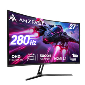 Amzfast Ecran PC Gaming 27 Pouces 280Hz/QHD Moniteur Incurvé 2K(2560 x 1440), 1ms MPRT, 1500R, sRGB 135%, Adaptive Sync,Eyes-Car