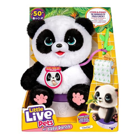 Little Live Pets Mon Bébé Panda ChuChu, interactif 30 cm | 50+ sons et réactions, il bouge ses pattes, fait caca et rit, pot inc