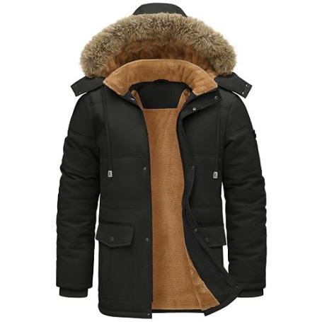 Lonya Parka Homme Hiver Chaud Hydrofuge Veste Polaire Chaude Casual Outdoor Blouson Coupe-vent Veste de Randonnée Épaisse