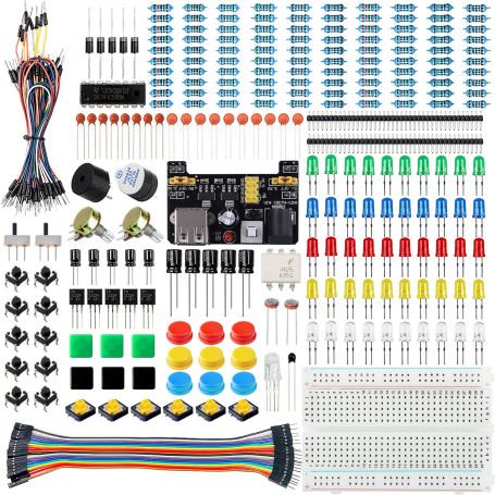 Miuzei Starter Kit électronique, breadboard, Alimentation, LED, câbles | 322 Composants, Compatible avec Arduino IDE/RPi/ESP32, 