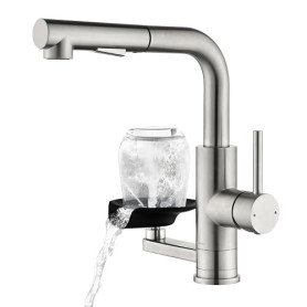 Robinet de Cuisine Rabattable avec Douchette & Lave Verre | LakeBayMZC Robinet Cuisine Robinetterie Extractible évier, 304 Inox