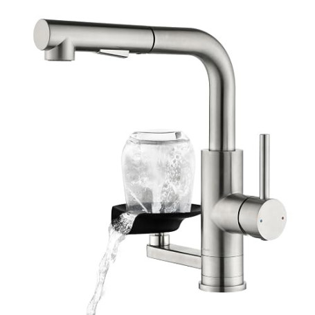 Robinet de Cuisine Rabattable avec Douchette & Lave Verre | LakeBayMZC Robinet Cuisine Robinetterie Extractible évier, 304 Inox