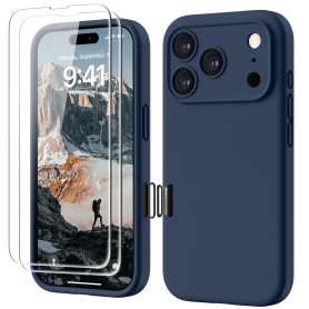 GOODVISH Coque iPhone 17 Pro Silicone avec 2 Verre Trempé, Bleu Marine | avec Bouton de Contrôle Caméra, 360° Protection Étui Pr
