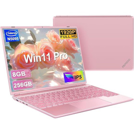 Ruzava Ordinateur Portable 14 Pouces N5095 Win11 Pro 8Go RAM 256Go SSD-Rose | PC Portable Gamer Soutien Extension 1TB(TF 512Go)