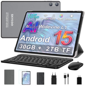SKYEGG Tablette 10 Pouces Android 15 avec Gemini AI, 30 Go RAM + 2 to ROM Extensible, Widevine L1, Octa-Core, 6000 mAh, Wi-FI 5G