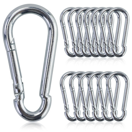 Lot de 16 mousquetons, 6 x 60 mm, petits, charge maximale : 180 kg, mousquetons pour porte-clés, camping, hamac, laisse pour chi
