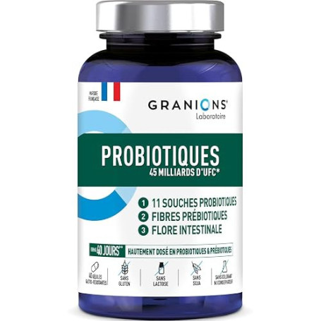 Granions - Probiotique Flore Intestinale - Probiotiques - 40 Gélules | Hautement Dosé en Probiotiques & Prébiotiques, 45 Milliar