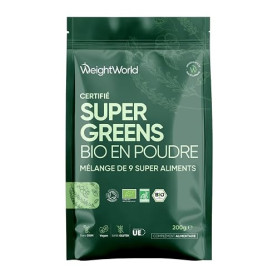 Super Green Poudre Bio 200g 40 Portions 9 Superfood Greens, Matcha Bio, Poudre de Maca, Guarana, Chlorella Bio, Baobab, Herbe de