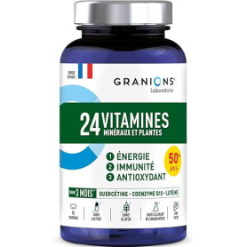 Granions - 24 Vitamines - Multivitamines - Vitamine C - Zinc - 90 Comprimés | Fabriqué en France, Enrichi en Vitamine D, Coenzym