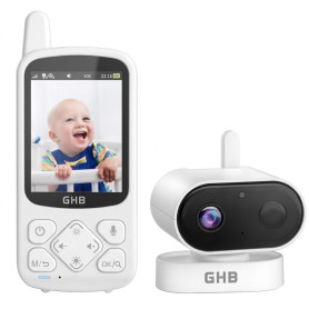 GHB Babyphone Camera 2,8" LCD sans WiFi 2,4 GHz Capteur Température | Camera Bebe Surveillance, VOX Mode, Berceuse, Vision Noctu