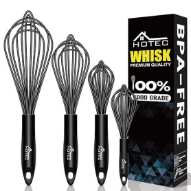 HOTEC Lot de 4 fouets en silicone avec poignée antidérapante pour ustensiles de cuisine antiadhésifs, parfaits pour cuisiner, mé