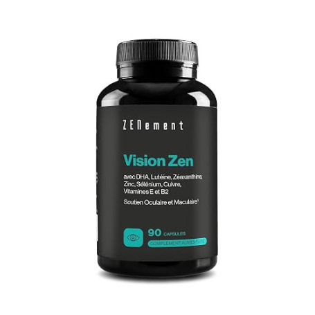 Vision Zen - Lutéine, Zéaxanthine, DHA 300 mg & Vitamine B2-90 Gélules | DHA en Triglycérides, Zinc, Sélénium & Cuivre Chélatés