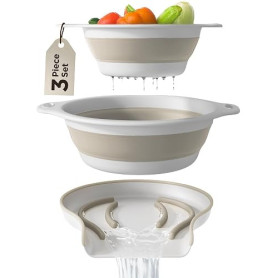 GEVOLI Passoires pliables (lot de 2) – Passoires alimentaires avec base d’égouttage pour évier, idéales pour pâtes, fruits et lé