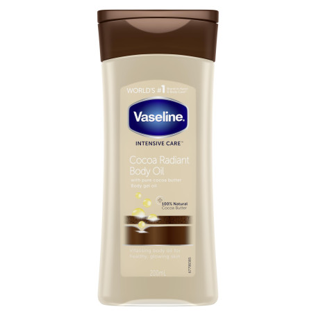 Vaseline Intensive Care Cocoa Radiant, Huile Corporelle Hydratante,Peau Sèche, Hydratation Intense, Peau Douce et Lumineuse, Mic