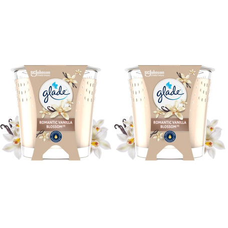Glade Bougie Vegan Parfum Infusé Huiles Essentielles - Nouvelle Formule Sans Huile De Palme - Romantic Vanilla Blossom - 1 Bougi