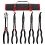 WISEUP Lot de 5 pinces à long bec en acier au carbone de qualité supérieure, 27,9 cm de long, droites, à bec coudé à 45°, pince 