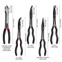 WISEUP Lot de 5 pinces à long bec en acier au carbone de qualité supérieure, 27,9 cm de long, droites, à bec coudé à 45°, pince 