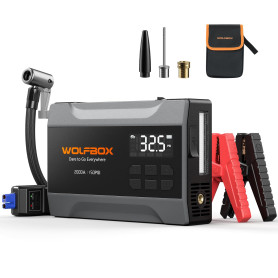 WOLFBOX 2000A Avviatore di Emergenza Con Compressore 150 PSI, Jump Starter 12V Portatile 37Wh per Auto Benzina fino a 5L, Power 