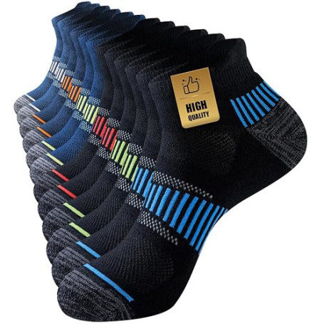 Niorasen Chaussettes de Sport Homme, 6 Paires, Courtes et Rembourrées | 80% coton avec mesh respirant, semelle en bouclette, sou