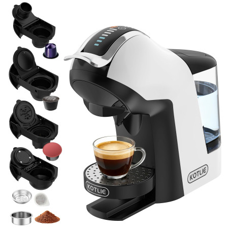 Machine à Café 5-en-1 Multi-Capsules, Moulu & ESE. Réservoir 1L,Blanc | Compatible NES, DG, MIO, café moulu & dosettes ESE. Choi