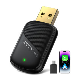 Adaptateur CarPlay sans Fil pour Apple CarPlay et Android Auto, Noir | Mini Dongle USB-A/C Doré, Reconnexion Automatique, Faible