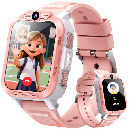 Blackview Montre Connectée Enfant 4G, Montre GPS Enfant avec Carte SIM, Appel Vidéo HD, Chat Vocal et SMS, Bouton SOS, Mode Écol
