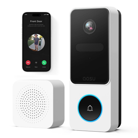 aosu 2K Sonnette sans Fil avec Camera, Grand Angle 170°, Détection de Colis | Détection Humaine PIR pour Porte d'Entrée, Audio B