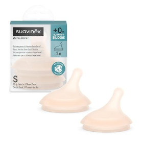 Suavinex, Lot de 2 Tetines pour Biberon Anti Colique Zero Zero. Débit Lent (S), Débit Lent, Laisse Passer Peu de Liquide, Idéal