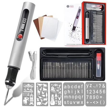 Stylo de gravure électrique rechargeable par USB avec 30 embouts, machine de gravure portable pour bijoux, bois, verre