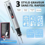 Stylo de gravure électrique rechargeable par USB avec 30 embouts, machine de gravure portable pour bijoux, bois, verre