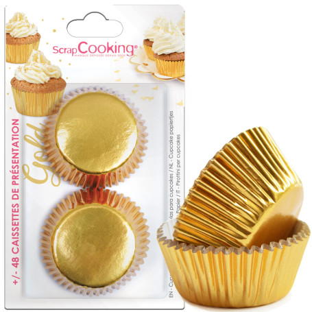 ScrapCooking - Lot de 48 Caissettes Dorées pour Cupcakes & Muffins - Décorations Étuis Tasses en Papier pour Pâtisseries - Caiss