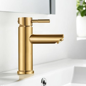 kisimixer Robinet Lavabo Salle de Bain Or Brossé Laiton, Mitigeur Lavabo | Monocommande, Acier Inoxydable 304, Chaude et Froide,