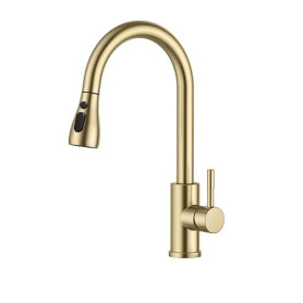 FORIOUS Robinet Cuisine, Mitigeur Cuisine, Pivotant à 360° d'Évier à Arc Élevé Pulvérisateur Escamotable 2 Modes, Or Brossé
