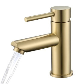 Mitigeur Lavabo en Acier Inoxydable Finition Or Brossé - Robinet Salle Bain | Robinet Lavabo avec Hauteur de Bec 79mm, Monocomma