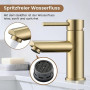 Mitigeur Lavabo en Acier Inoxydable Finition Or Brossé - Robinet Salle Bain | Robinet Lavabo avec Hauteur de Bec 79mm, Monocomma