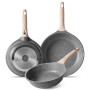 ZUOFENG Poêle à Frire Antiadhésive 20CM + 24CM + 28CM, Casseroles en Pierre, Revêtement de Granit, Poêle à Omelette Casseroles à