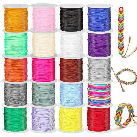 Glarks 20 rouleaux de corde en nylon pour bracelets, 402 m de cordon pour nœud chinois, enfilage, fil à perles, kumihimo, macram