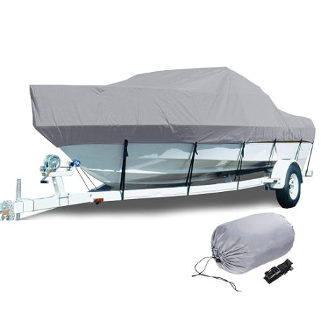 AMGJ Housse de Bateau Impermable Portable, Bâche pour Bateaux en Tissu Oxford 300D pour Yacht, Bateau de pêche, Tri-Coque, Gris,