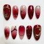 GlamRays 30 pièces Ongles Autocollants Rouges, Faux Ongles Amande Courts avec étoiles dorées en 3D, Design Perle, Press-ons, rec