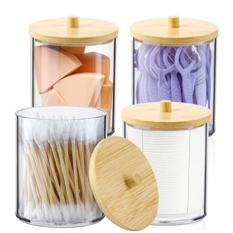 Miiepls Lot de 4 supports de maquillage en acrylique transparent | pour boules de coto, pour les Cotons-tiges et Démaquillants, 