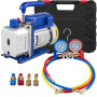 VEVOR Kit Pompe à Vide Climatisation 4 CFM (113 L/min) Kit de Pompe à Vide Automatique 1/3 HP avec 3 Tuyaux 1720 tr/min pour Cli