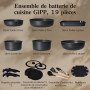 GiPP 19 PCS Set de Casseroles et Poele Induction et Poignée Amovible, Noir | Batterie Cuisine Tout Teux, Revêtement Non Toxique,