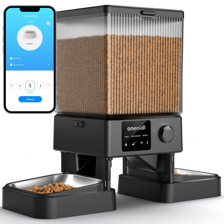 oneisall 5L Distributeur Croquettes Chat Automatique WiFi, 2 Bols INOX | 5G/2.4G WiFi Distributeur Automatique de Nourriture pou