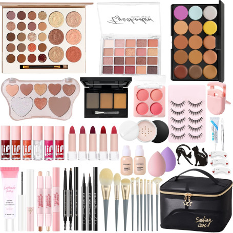 Coffret Maquillage Femme, Kit Maquillage Professionnel Complet, Kit de Cadeau Tout-en-un avec Ombres à Paupières Fond de Teint C