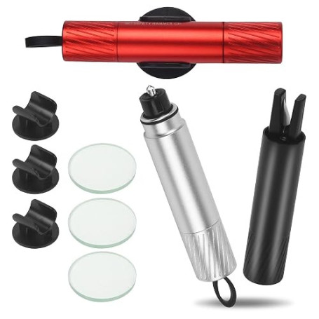 Lot de 3 Brise-Vitres Coupe-Ceintures 2 en 1 pour Voiture avec Supports | Mécanisme à ressort, lame protégée en U et supports ad